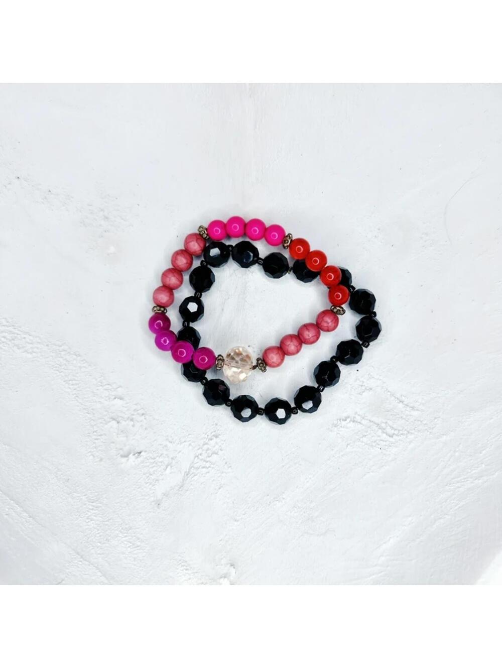 429u. Stone and Glass Stretch Bracelets
